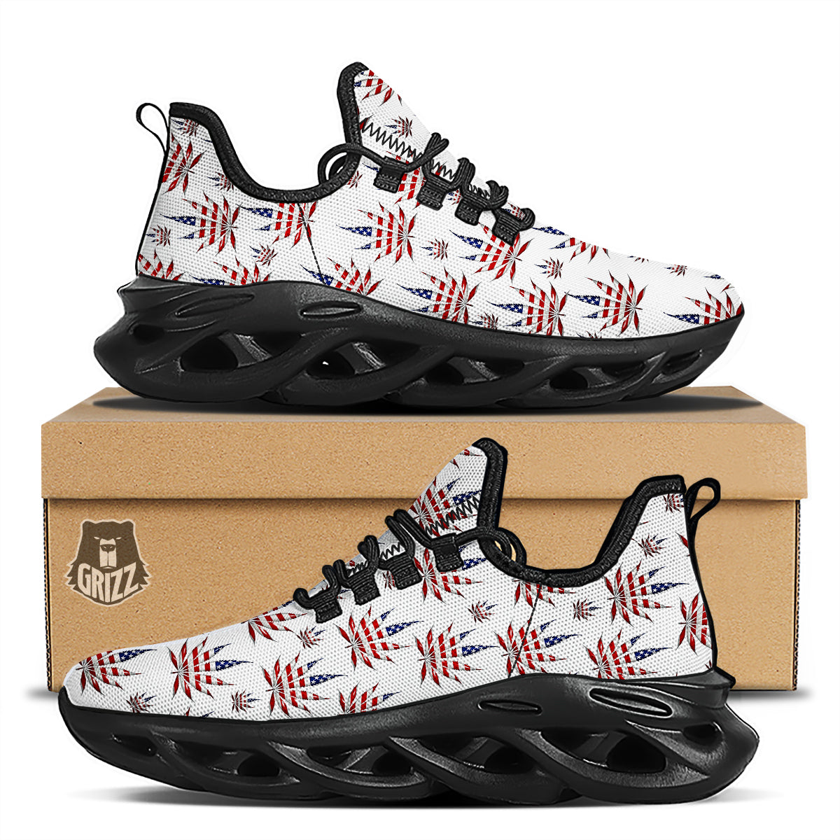 Marijuana Leaf American Print Pattern Black Running Shoes-grizzshop