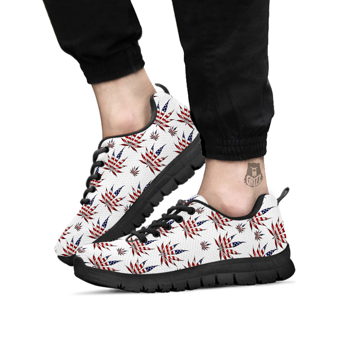 Marijuana Leaf American Print Pattern Black Sneaker-grizzshop