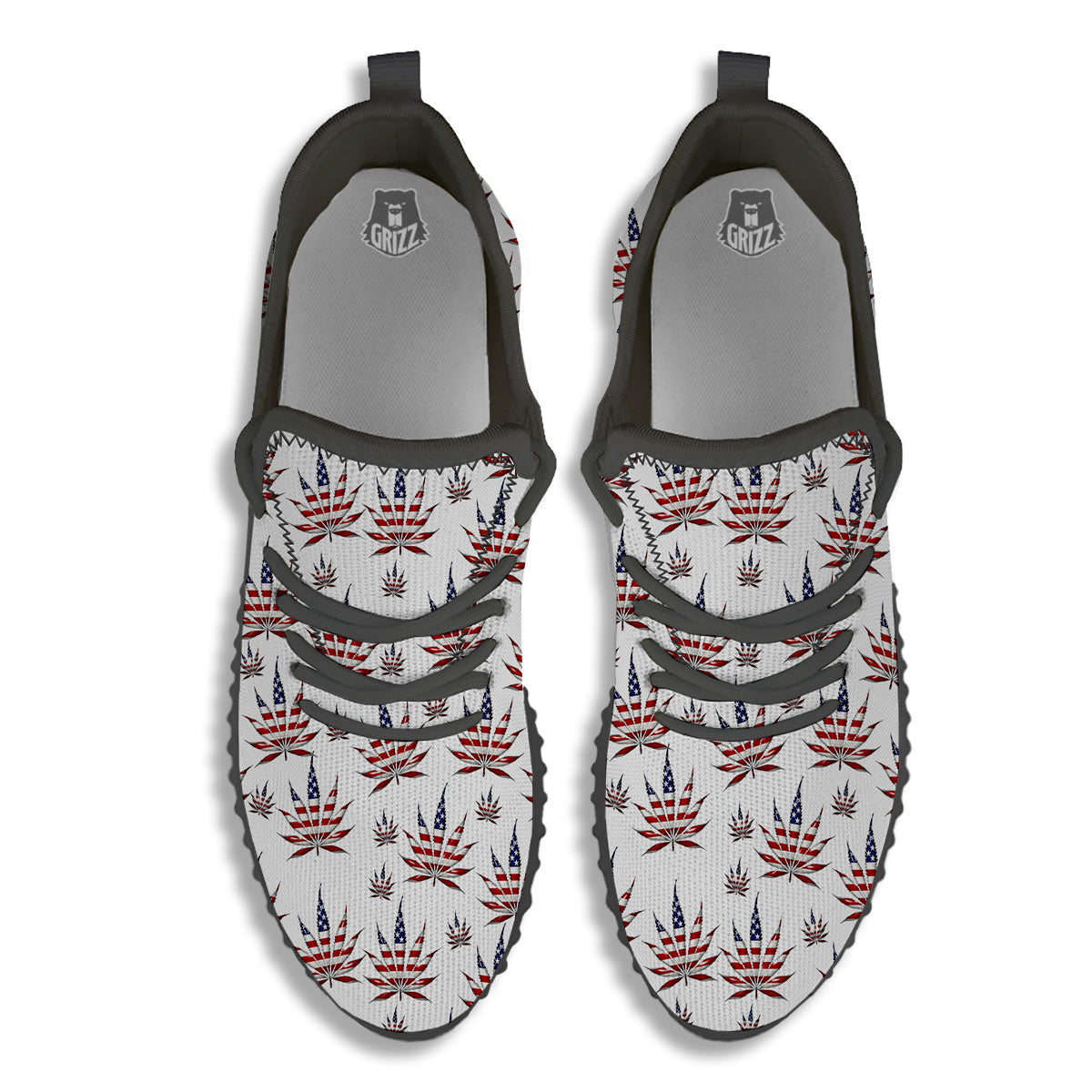 Marijuana Leaf American Print Pattern Black Walking Shoes-grizzshop