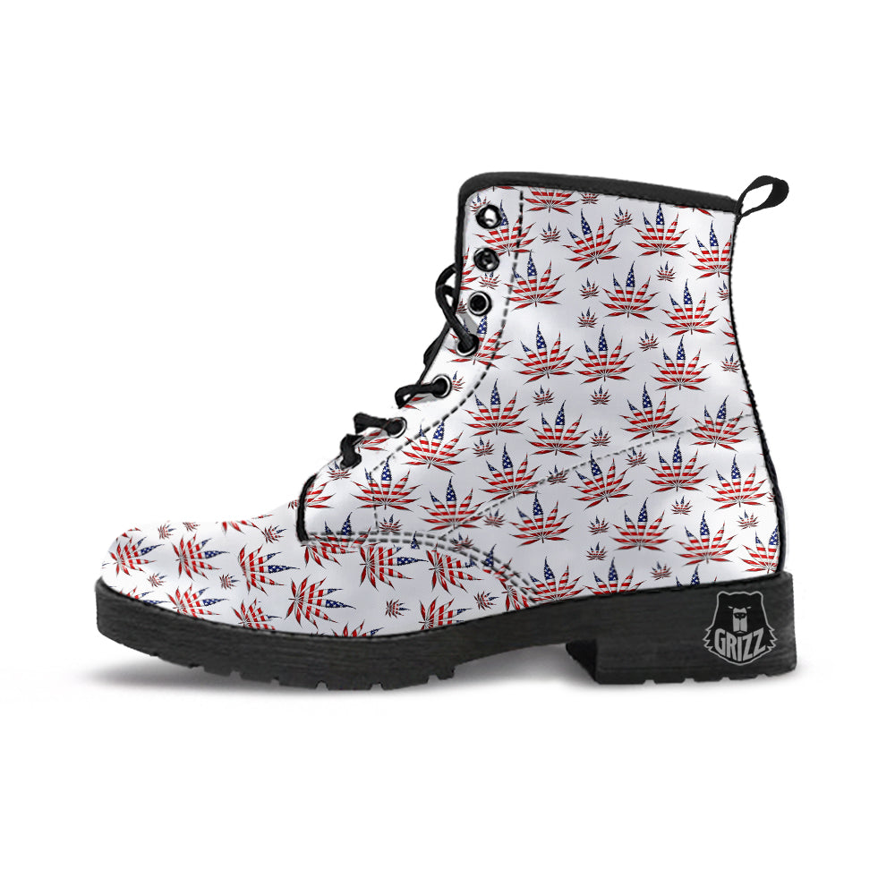 Marijuana Leaf American Print Pattern Leather Boots-grizzshop