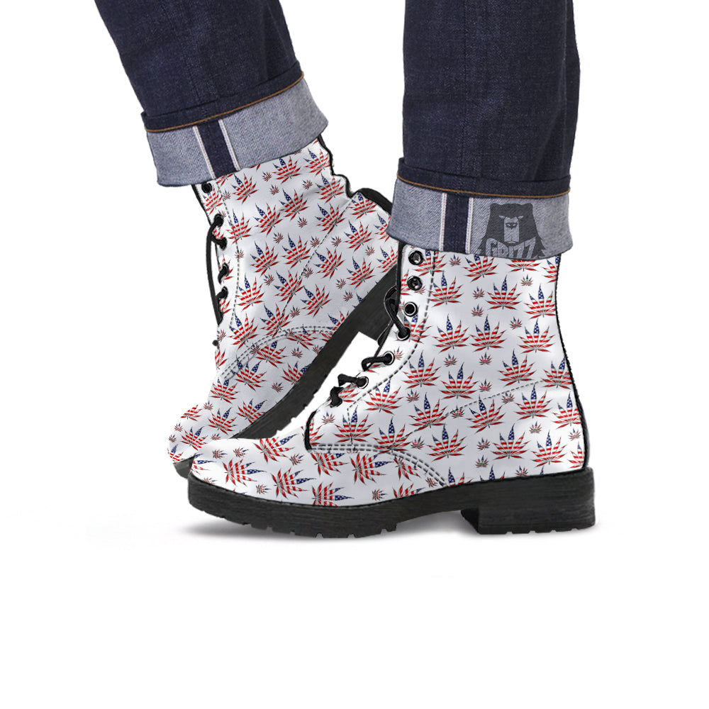 Marijuana Leaf American Print Pattern Leather Boots-grizzshop