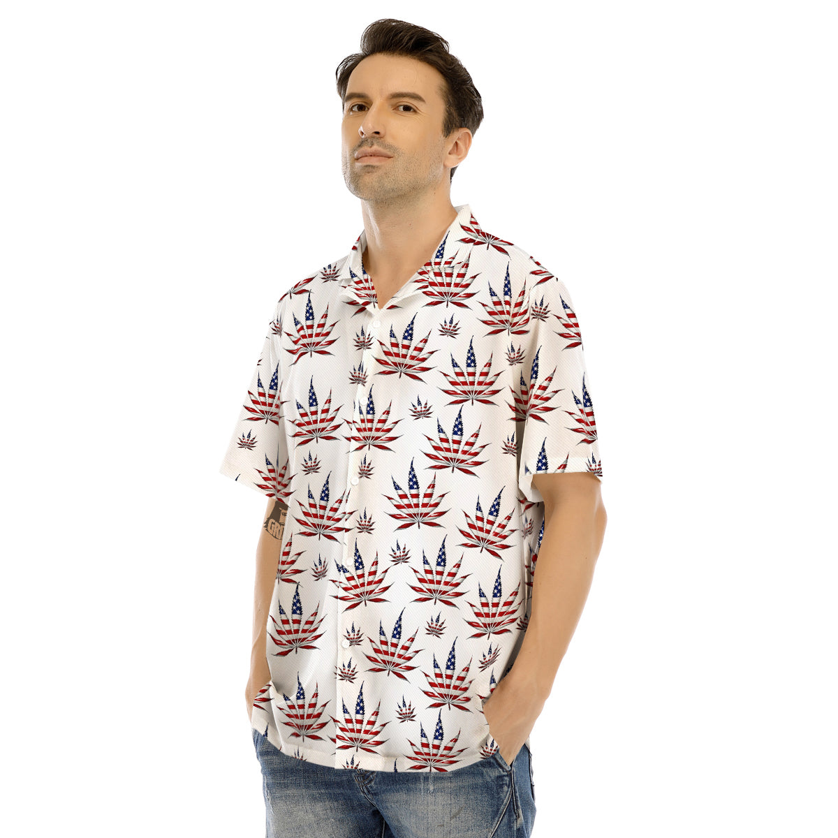 Marijuana Leaf American Print Pattern Men's Hawaiian Shirt-grizzshop