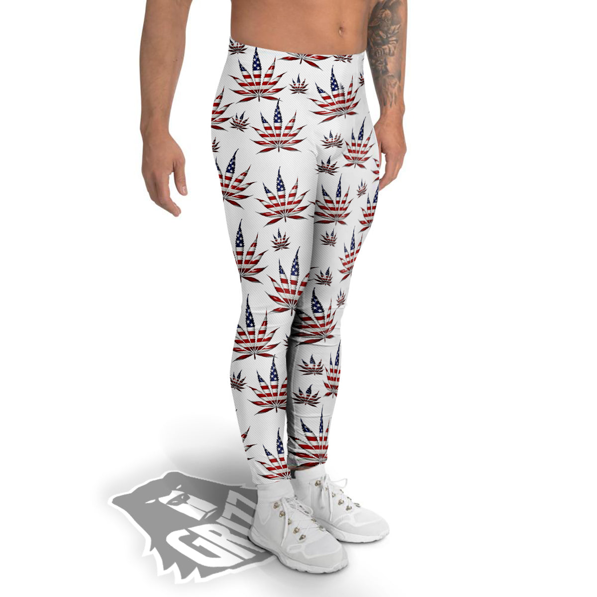 Marijuana Leaf American Print Pattern Men's Leggings-grizzshop