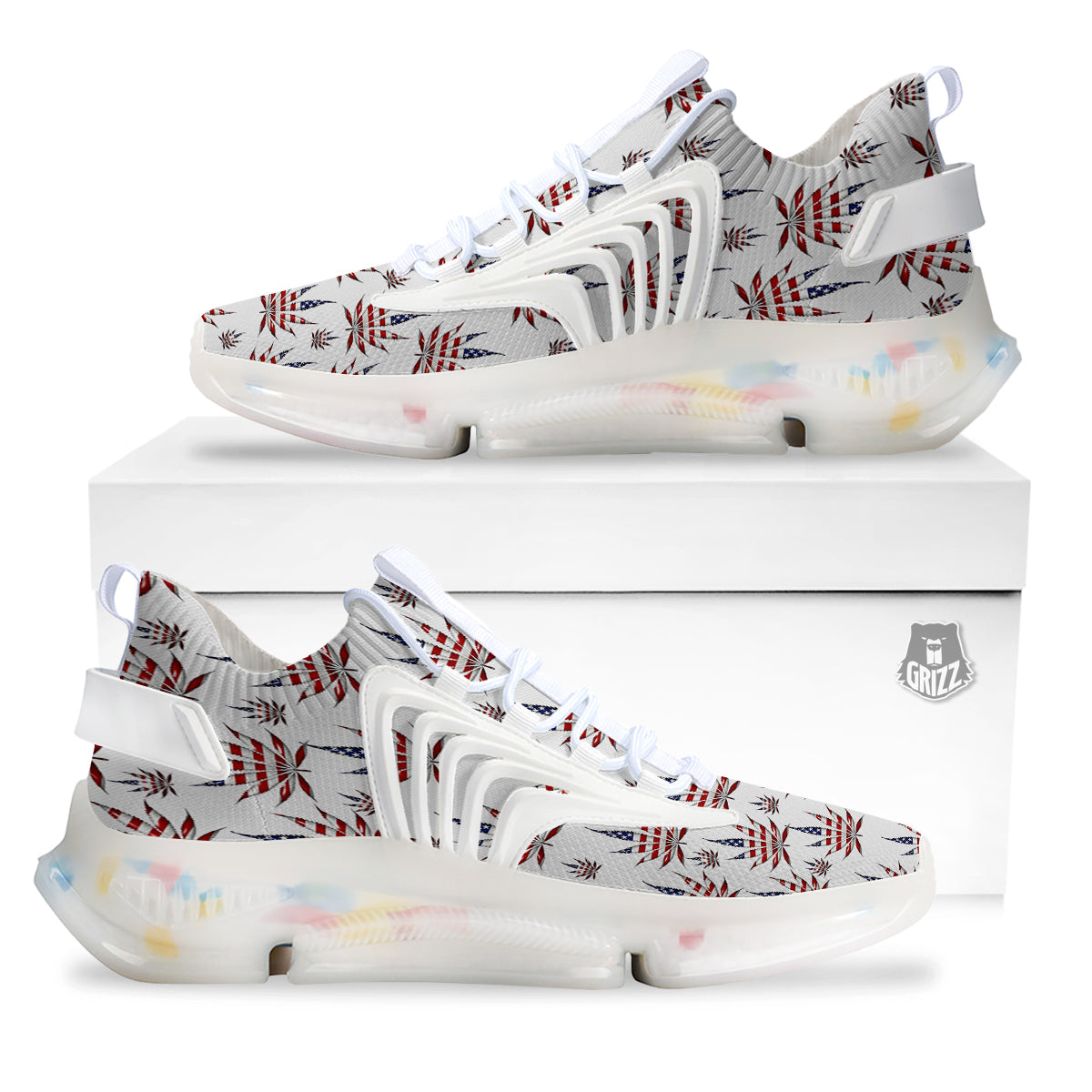 Marijuana Leaf American Print Pattern White Gym Shoes-grizzshop