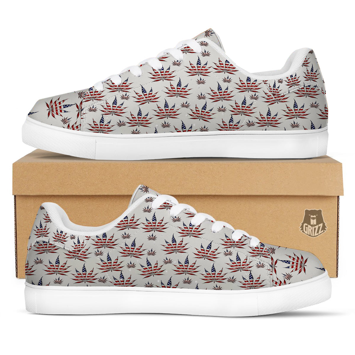 Marijuana Leaf American Print Pattern White Low Top Sneakers-grizzshop