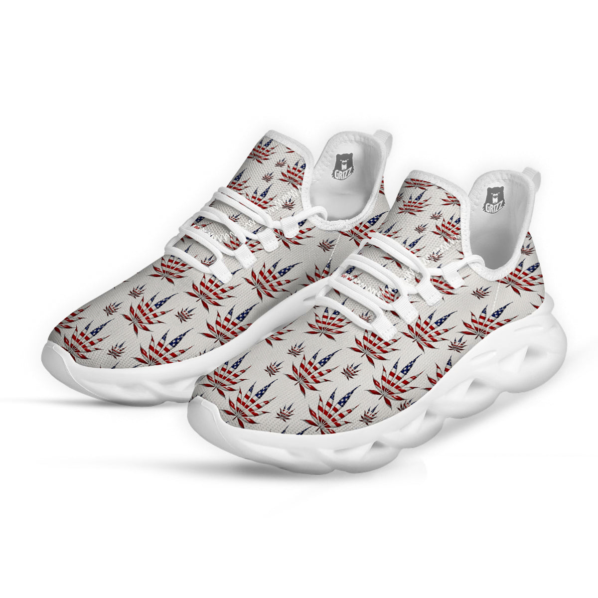 Marijuana Leaf American Print Pattern White Running Shoes-grizzshop