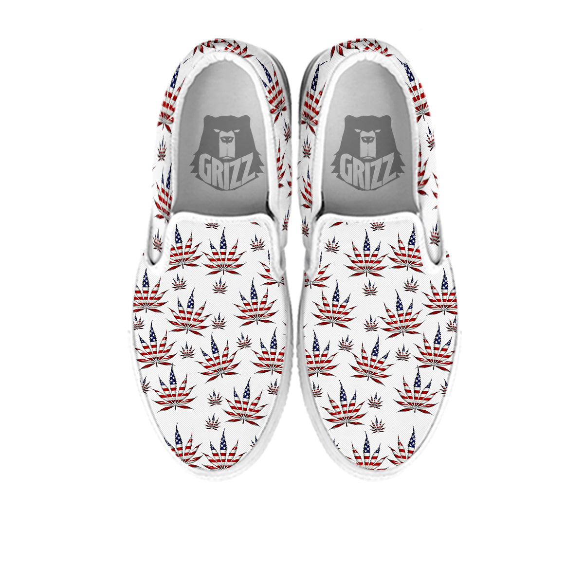 Marijuana Leaf American Print Pattern White Slip On Shoes-grizzshop