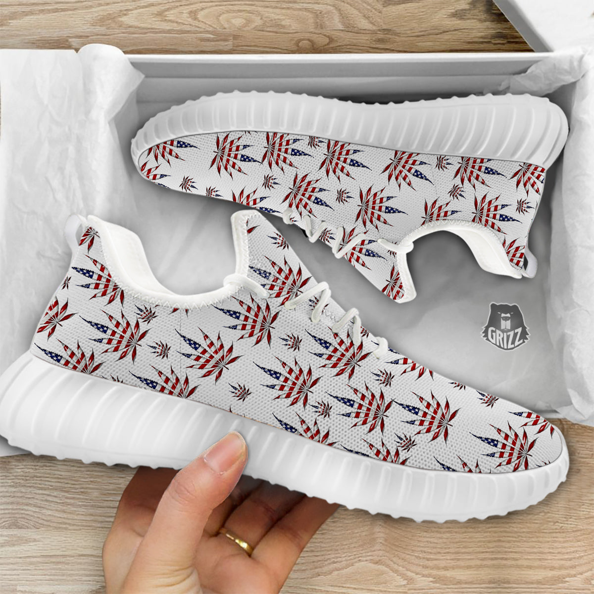 Marijuana Leaf American Print Pattern White Walking Shoes-grizzshop
