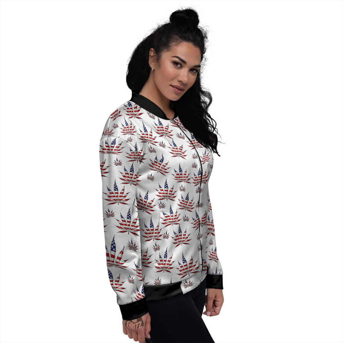 Marijuana Leaf American Print Pattern Women's Bomber Jacket-grizzshop