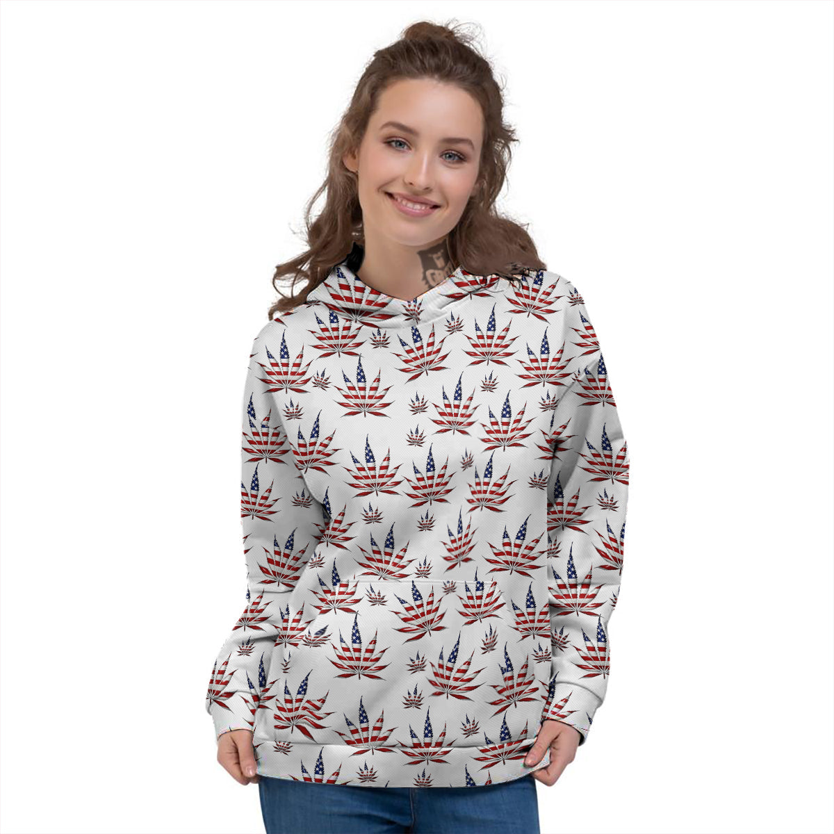 Marijuana Leaf American Print Pattern Women's Hoodie-grizzshop
