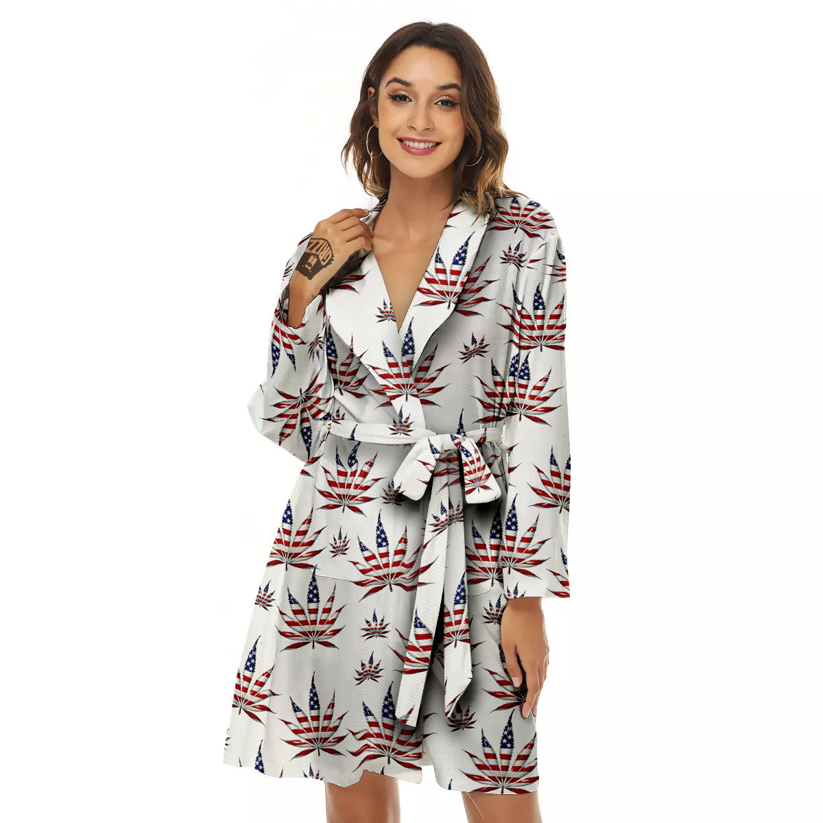 Marijuana Leaf American Print Pattern Women's Robe-grizzshop