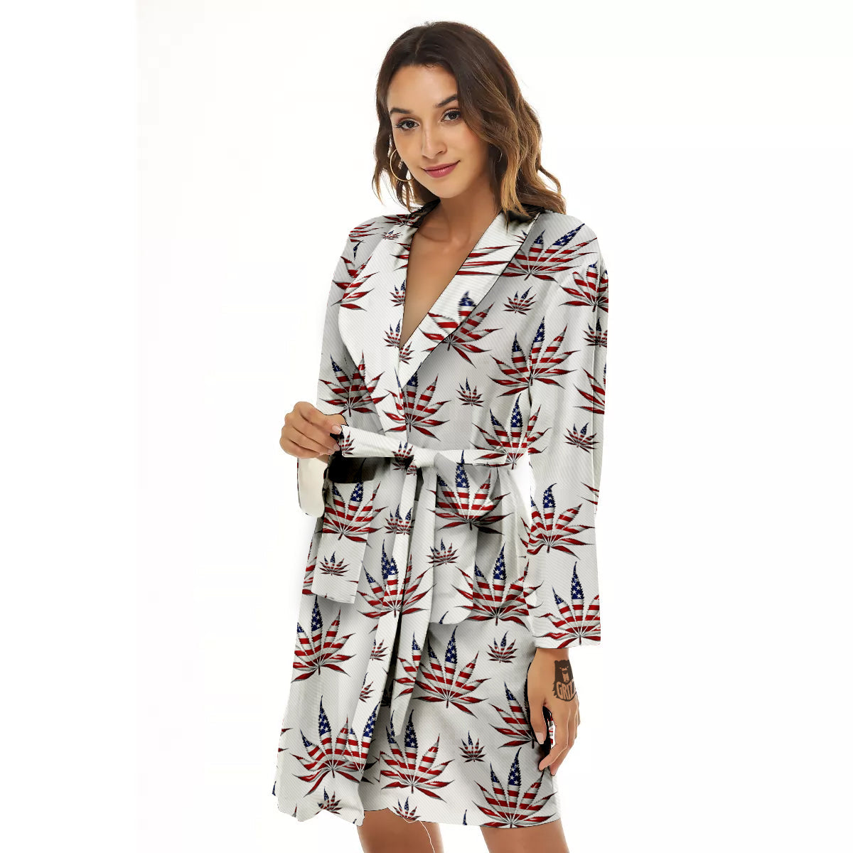 Marijuana Leaf American Print Pattern Women's Robe-grizzshop