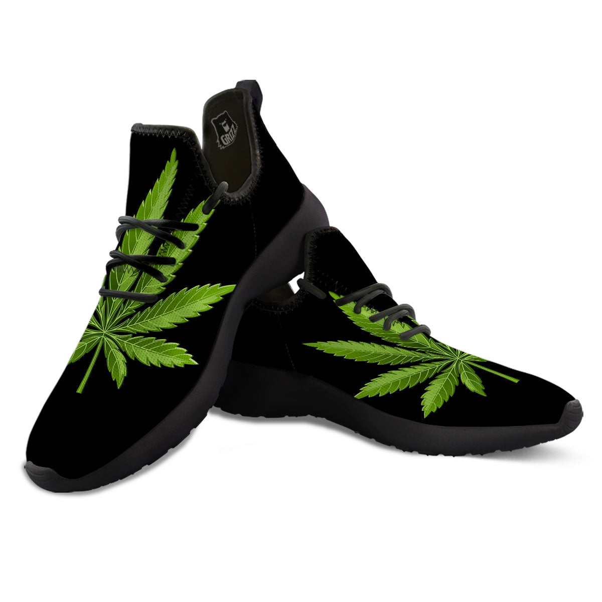 Marijuana Leaf Green Print Black Athletic Shoes-grizzshop
