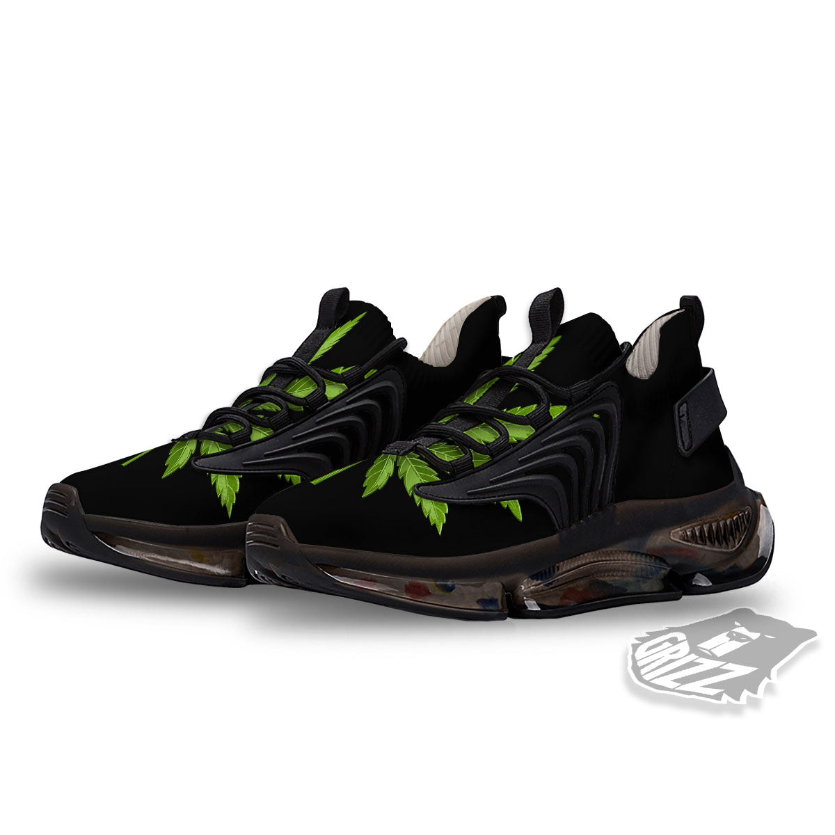 Marijuana Leaf Green Print Black Gym Shoes-grizzshop