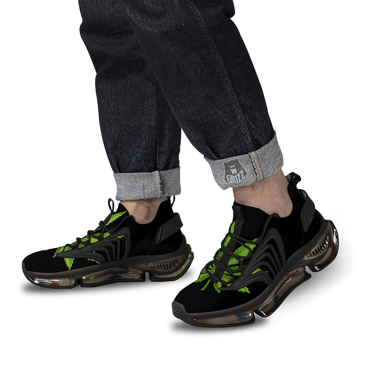 Marijuana Leaf Green Print Black Gym Shoes-grizzshop