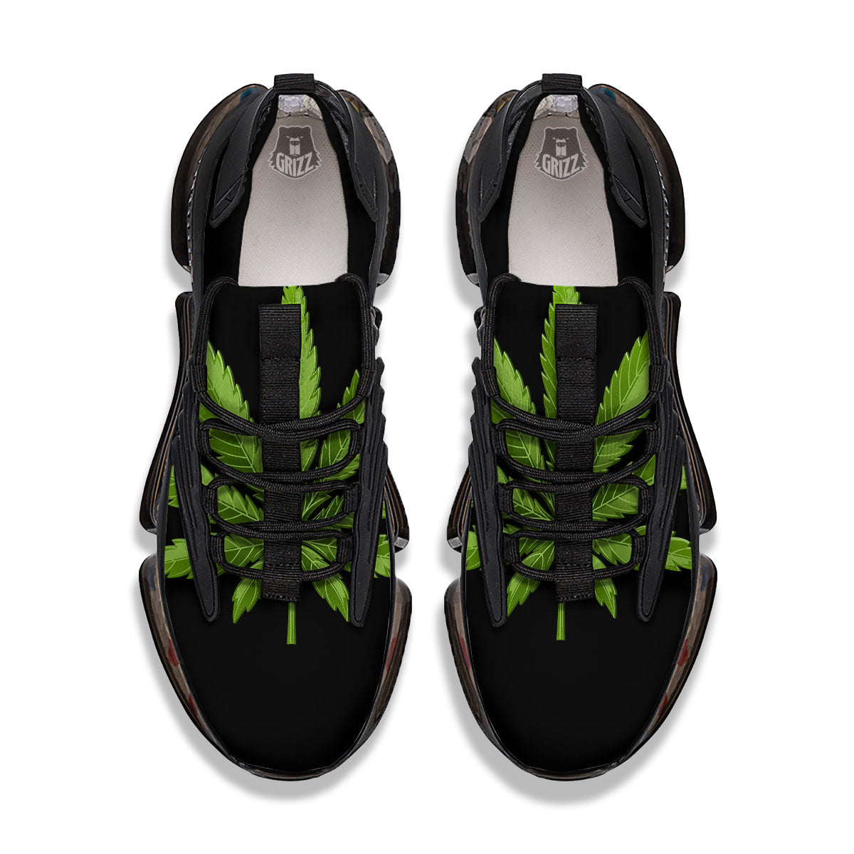 Marijuana Leaf Green Print Black Gym Shoes-grizzshop