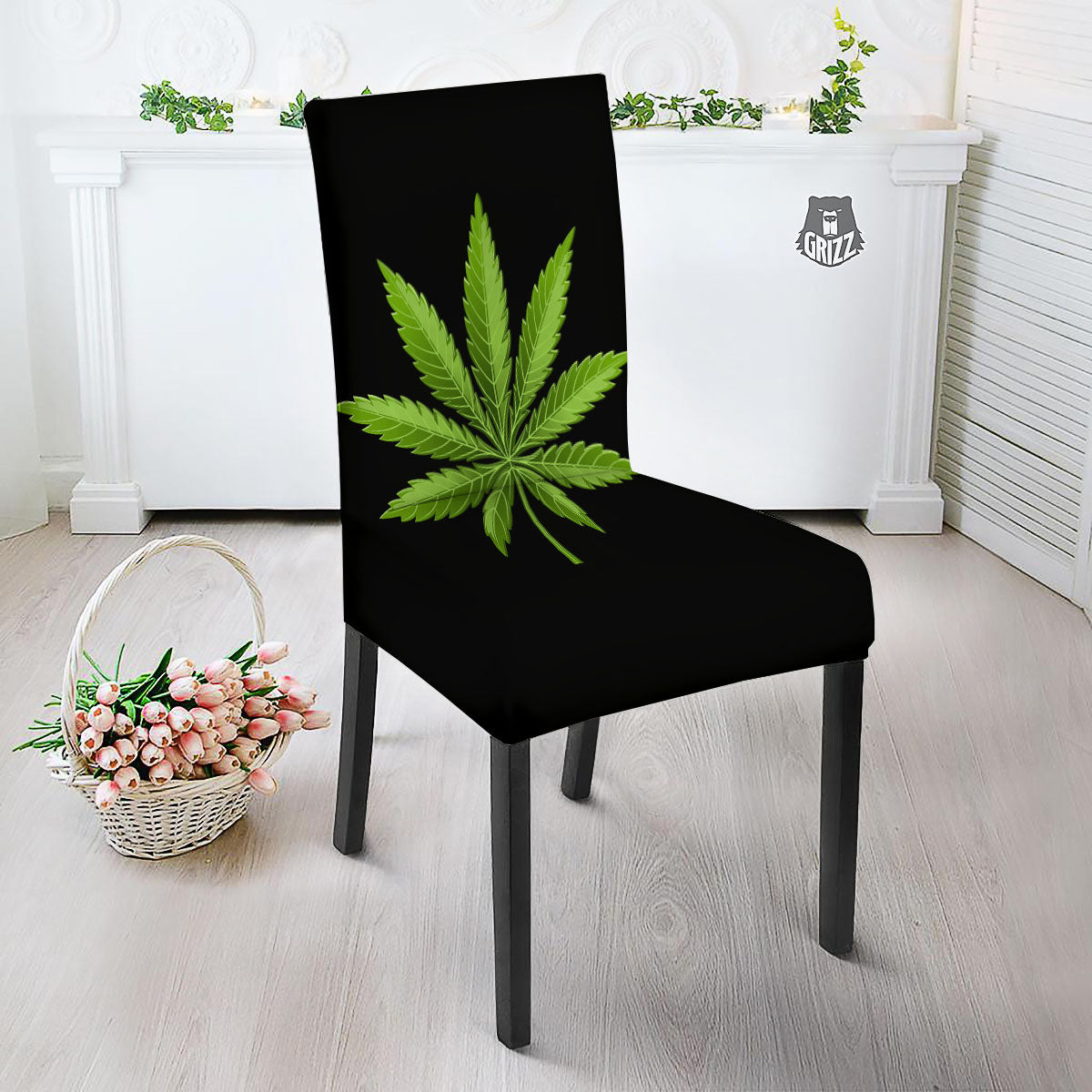 Marijuana Leaf Green Print Dining Chair Slipcover-grizzshop