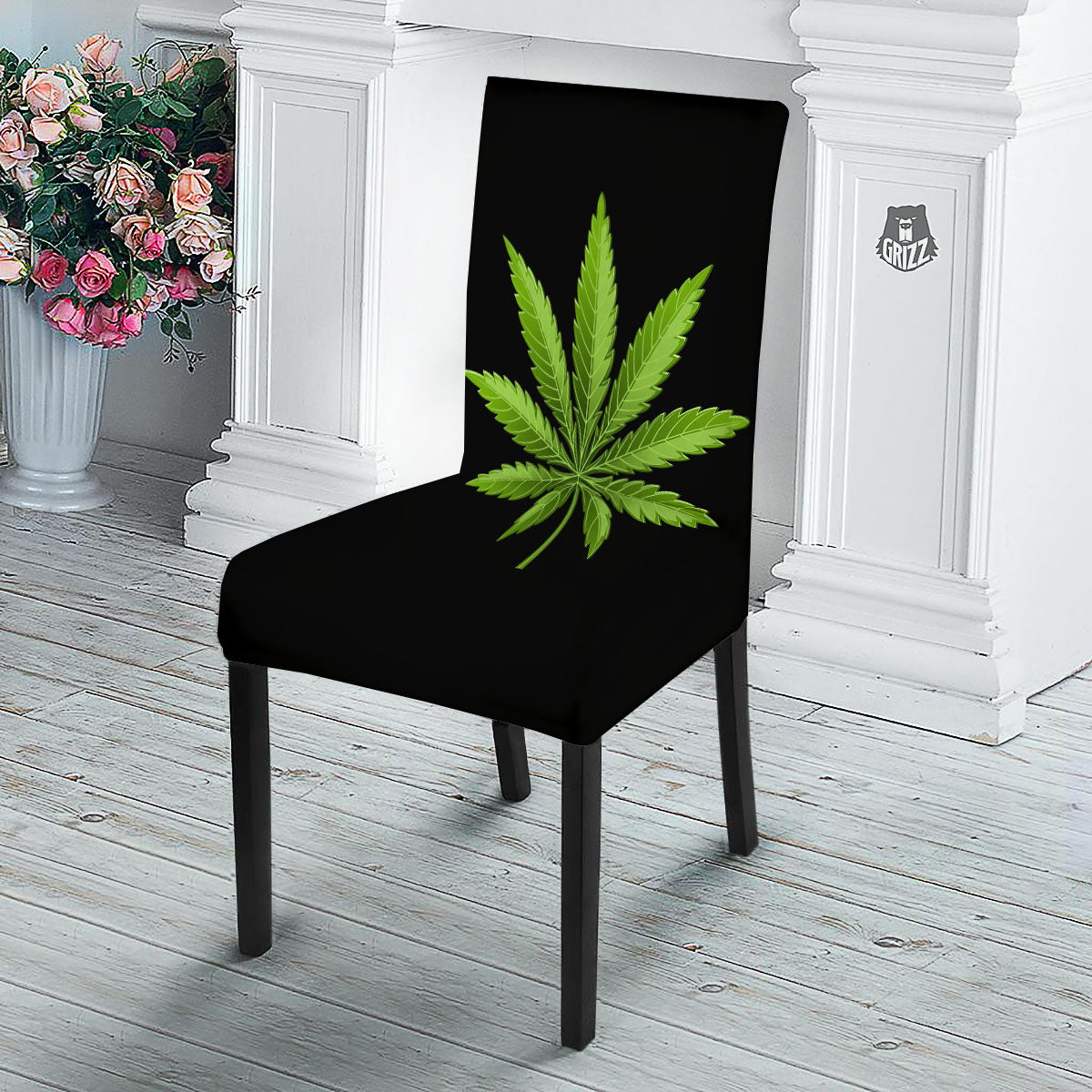 Marijuana Leaf Green Print Dining Chair Slipcover-grizzshop