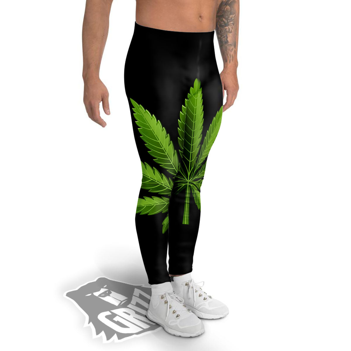 Marijuana Leaf Green Print Men's Leggings-grizzshop