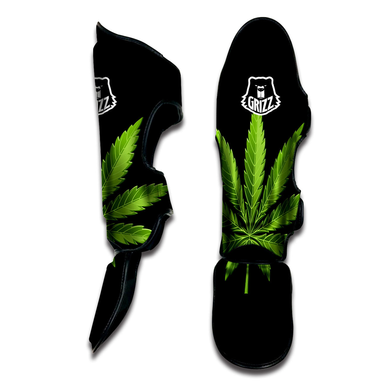 Marijuana Leaf Green Print Muay Thai Shin Guards-grizzshop