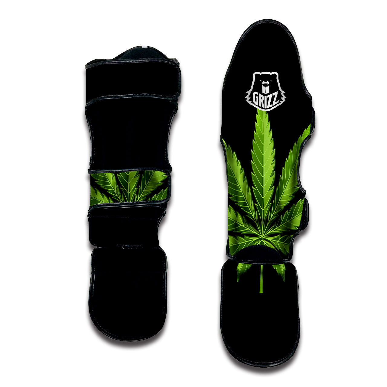 Marijuana Leaf Green Print Muay Thai Shin Guards-grizzshop