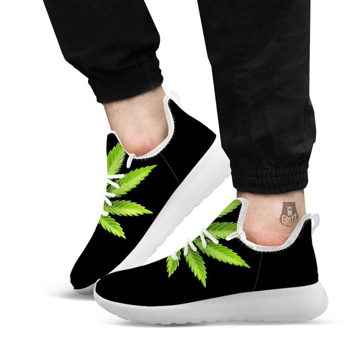 Marijuana Leaf Green Print White Athletic Shoes-grizzshop