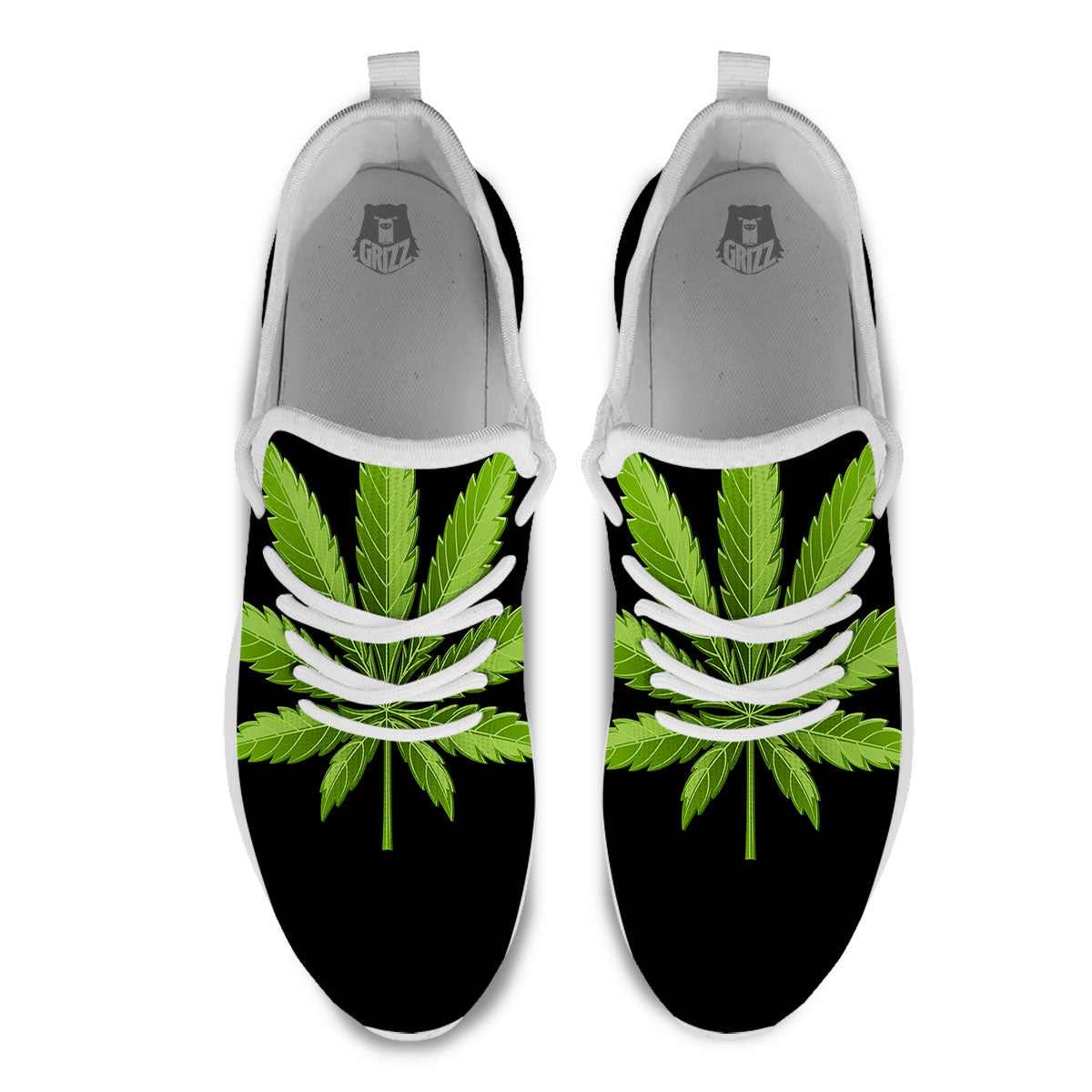 Marijuana Leaf Green Print White Athletic Shoes-grizzshop