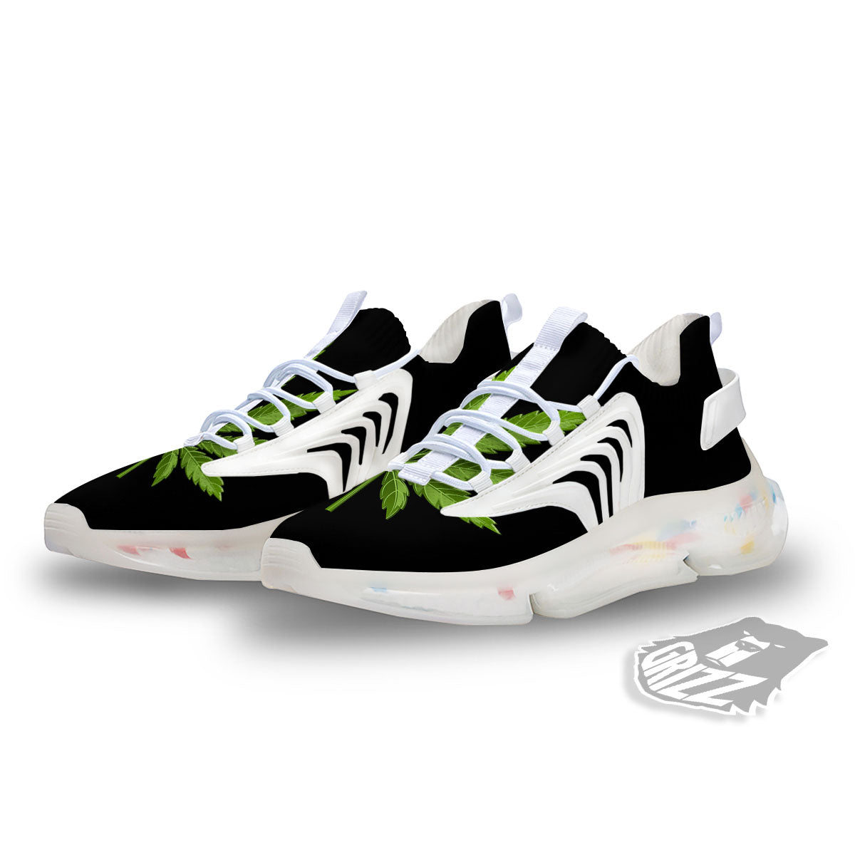 Marijuana Leaf Green Print White Gym Shoes-grizzshop