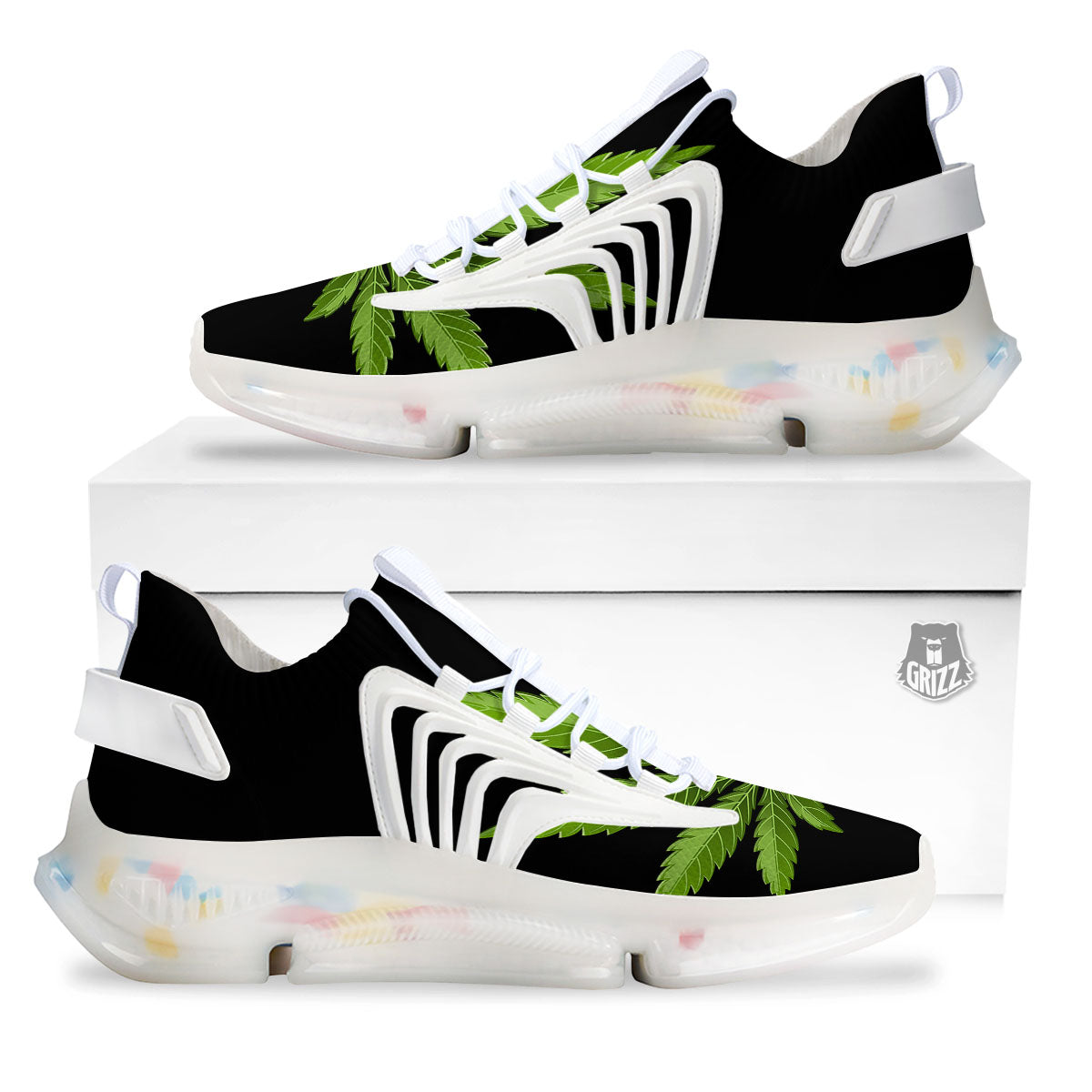 Marijuana Leaf Green Print White Gym Shoes-grizzshop