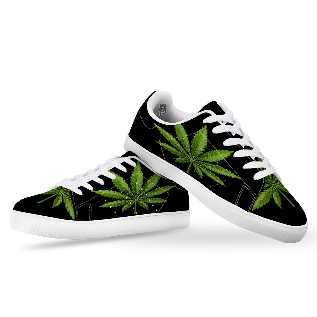 Marijuana Leaf Green Print White Low Top Sneakers-grizzshop
