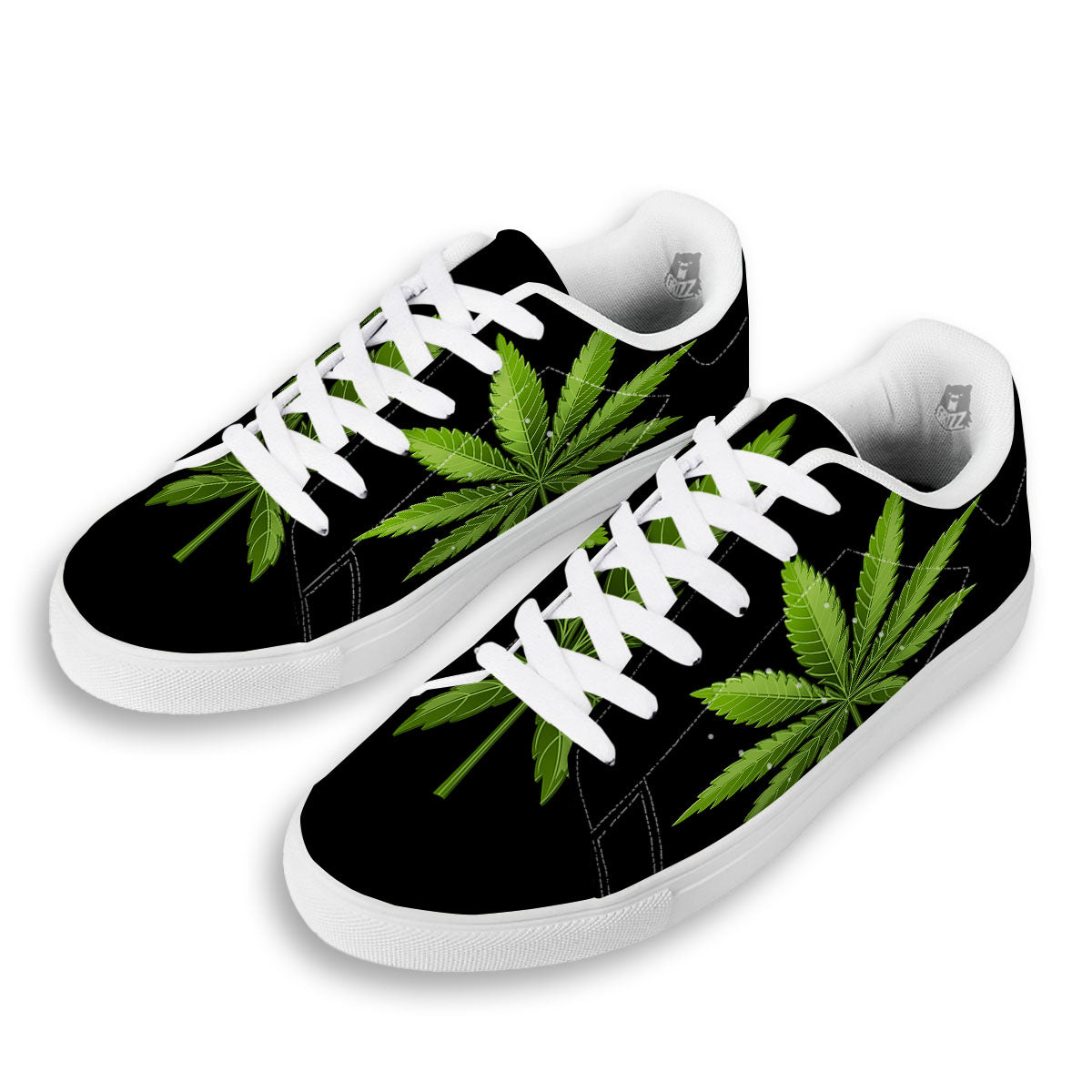 Marijuana Leaf Green Print White Low Top Sneakers-grizzshop