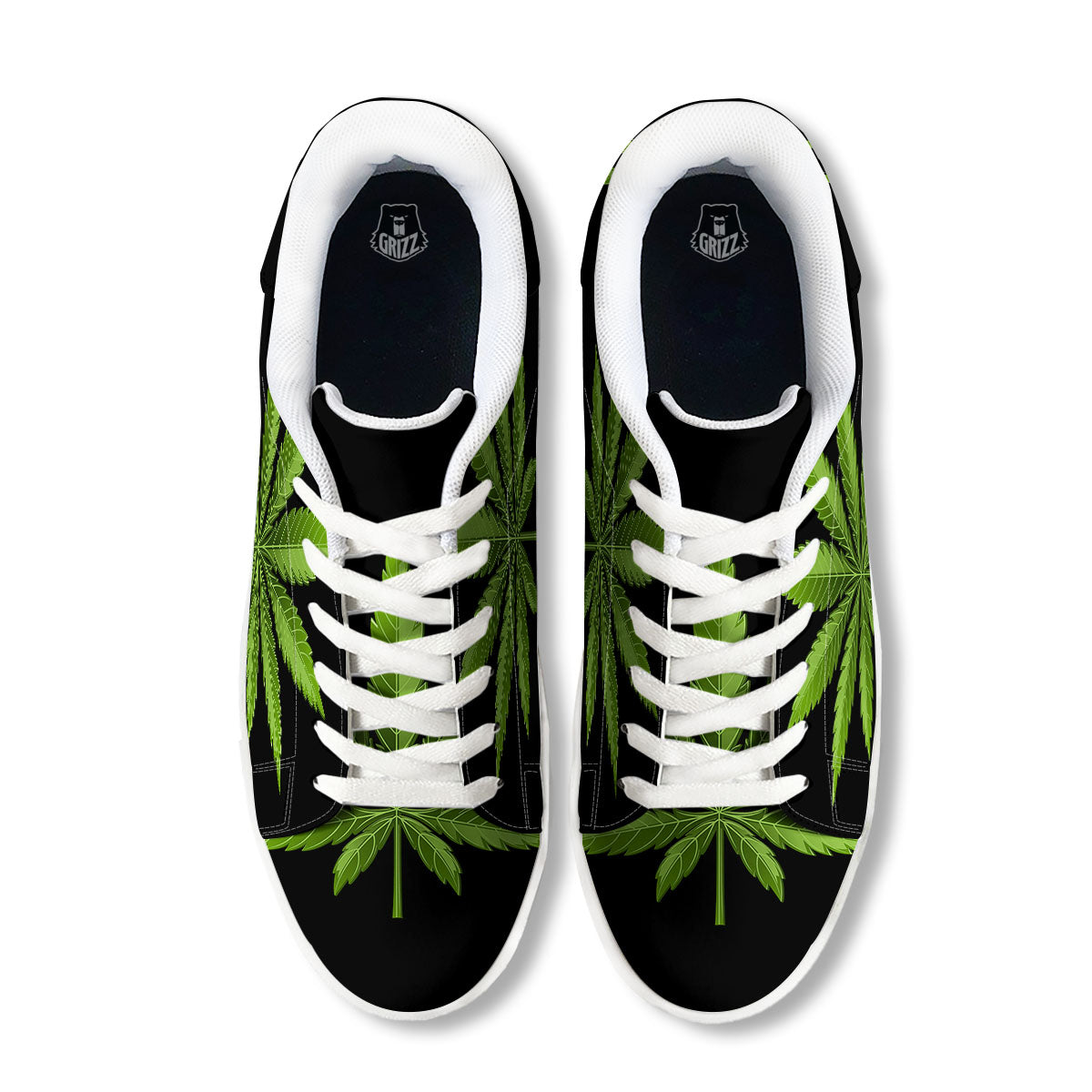 Marijuana Leaf Green Print White Low Top Sneakers-grizzshop