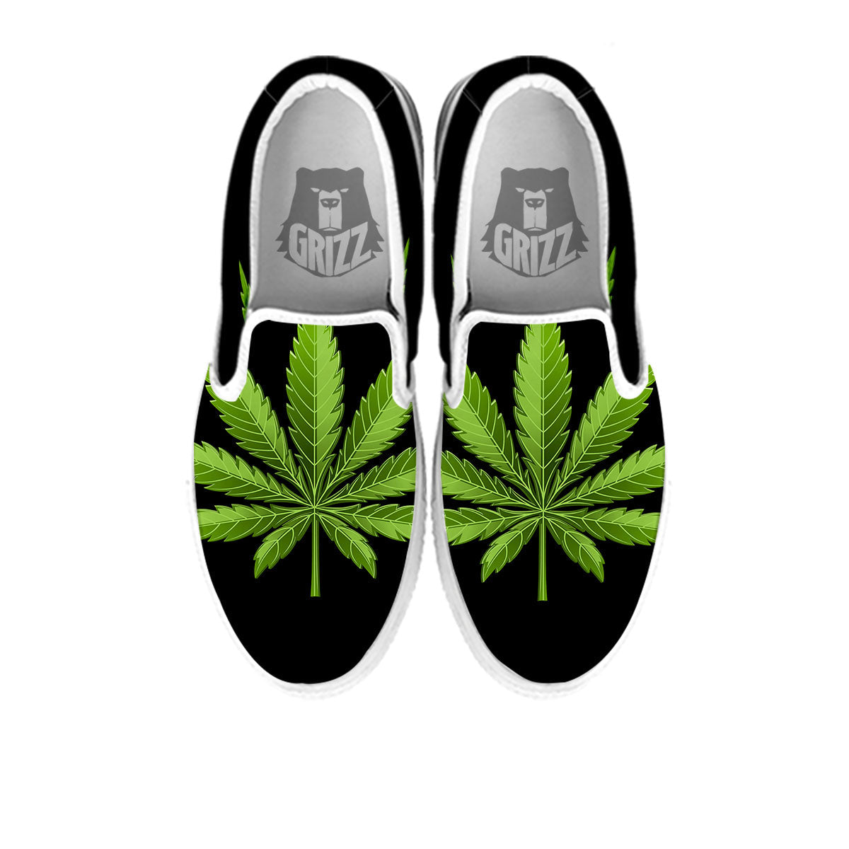 Marijuana Leaf Green Print White Slip On Shoes-grizzshop