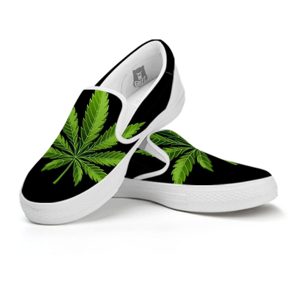 Marijuana Leaf Green Print White Slip On Shoes-grizzshop