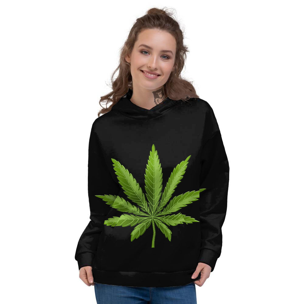 Marijuana Leaf Green Print Women's Hoodie-grizzshop