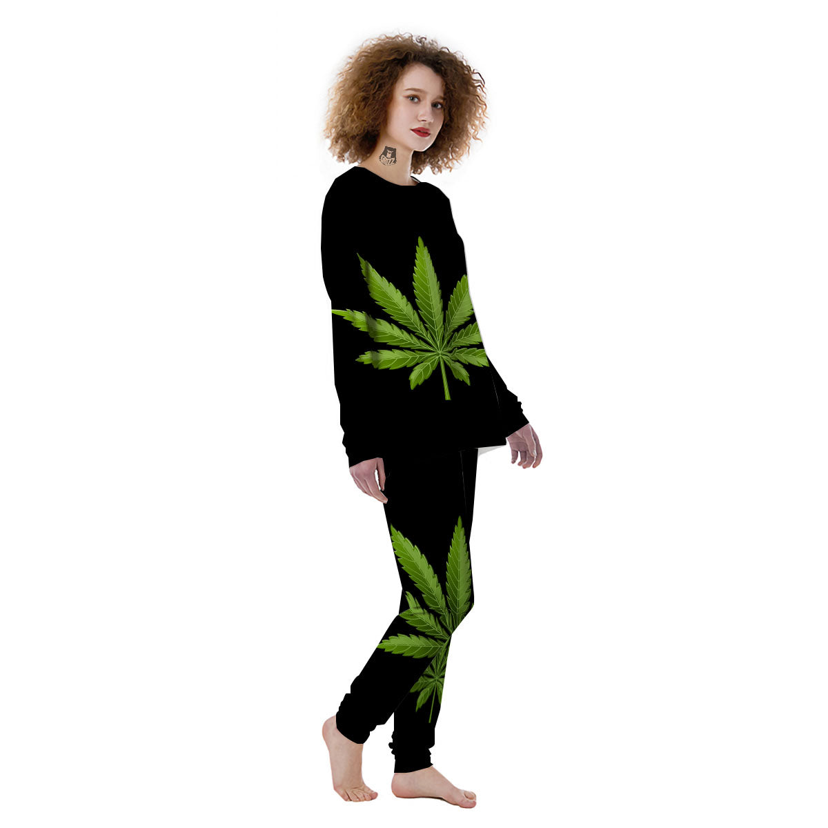 Marijuana Leaf Green Print Women's Pajamas-grizzshop
