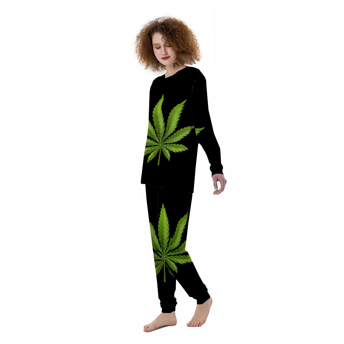 Marijuana Leaf Green Print Women's Pajamas-grizzshop