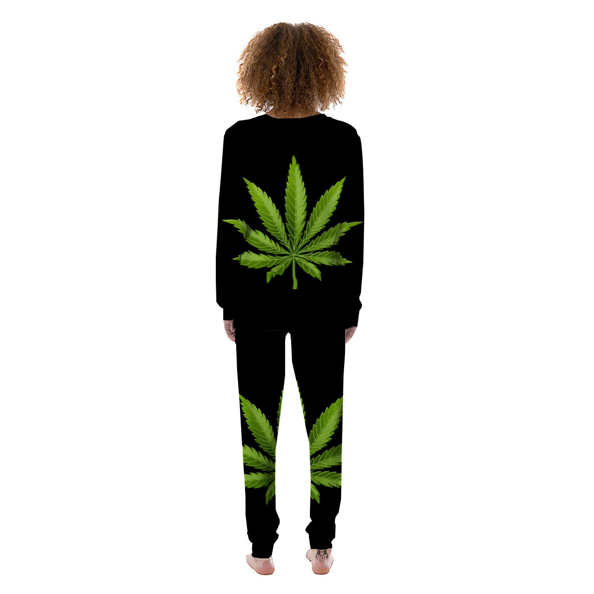 Marijuana Leaf Green Print Women's Pajamas-grizzshop