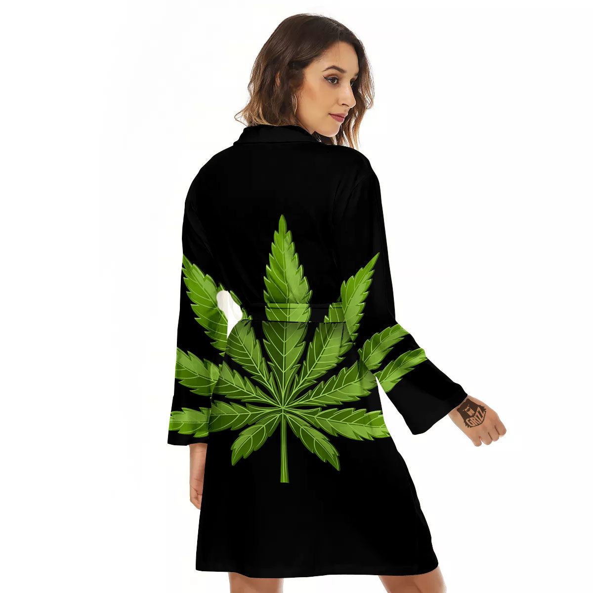 Marijuana Leaf Green Print Women's Robe-grizzshop