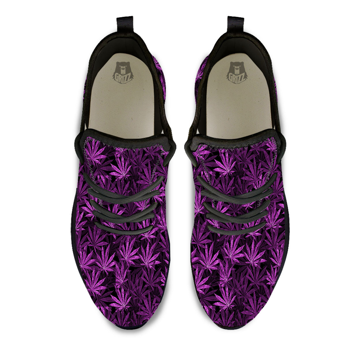 Marijuana Leaf Purple Print Pattern Black Athletic Shoes-grizzshop