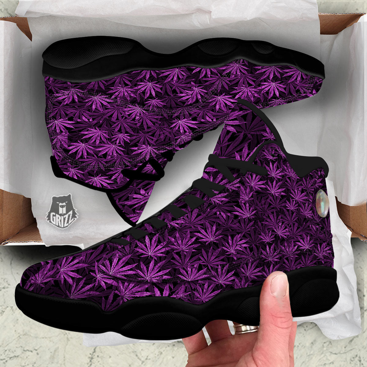 Marijuana Leaf Purple Print Pattern Black Basketball Shoes-grizzshop