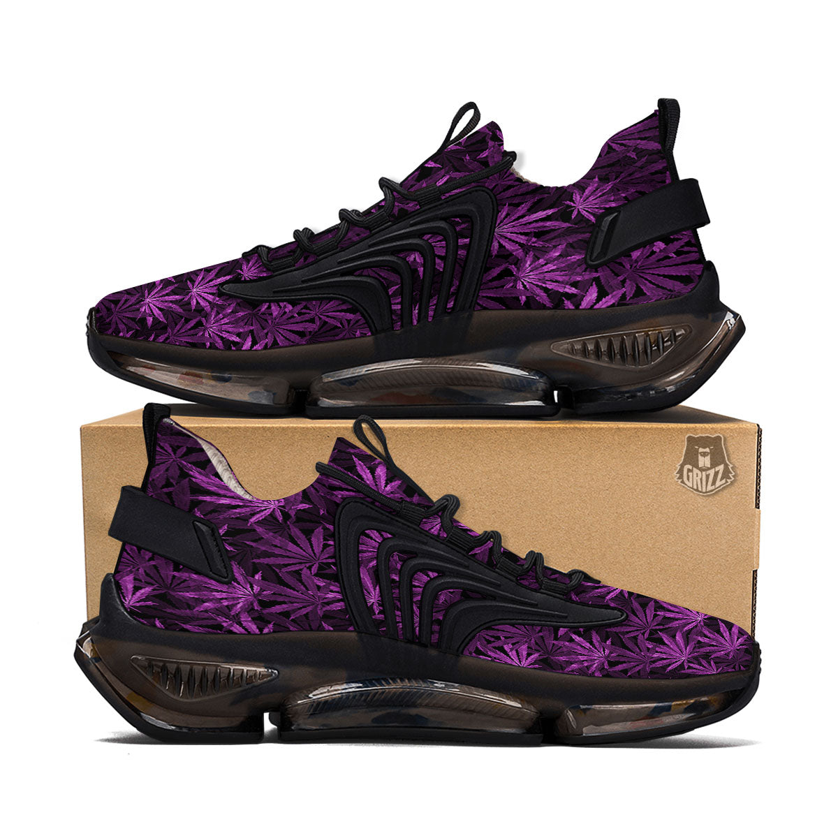 Marijuana Leaf Purple Print Pattern Black Gym Shoes-grizzshop