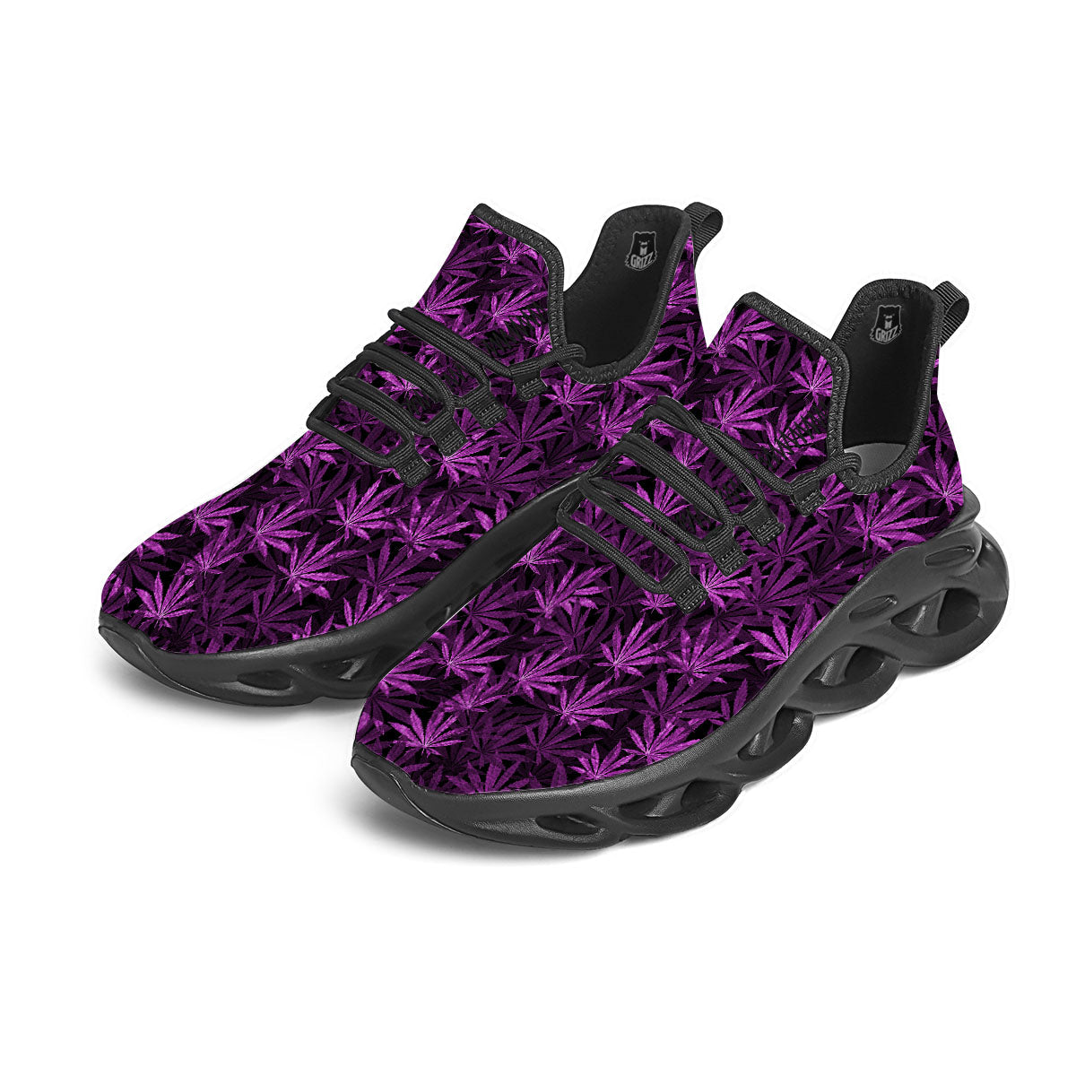 Marijuana Leaf Purple Print Pattern Black Running Shoes-grizzshop