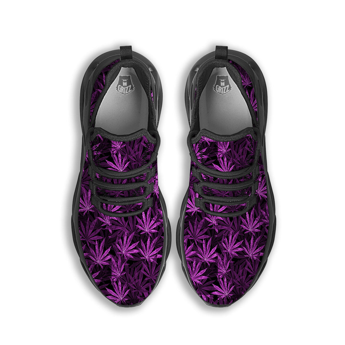 Marijuana Leaf Purple Print Pattern Black Running Shoes-grizzshop
