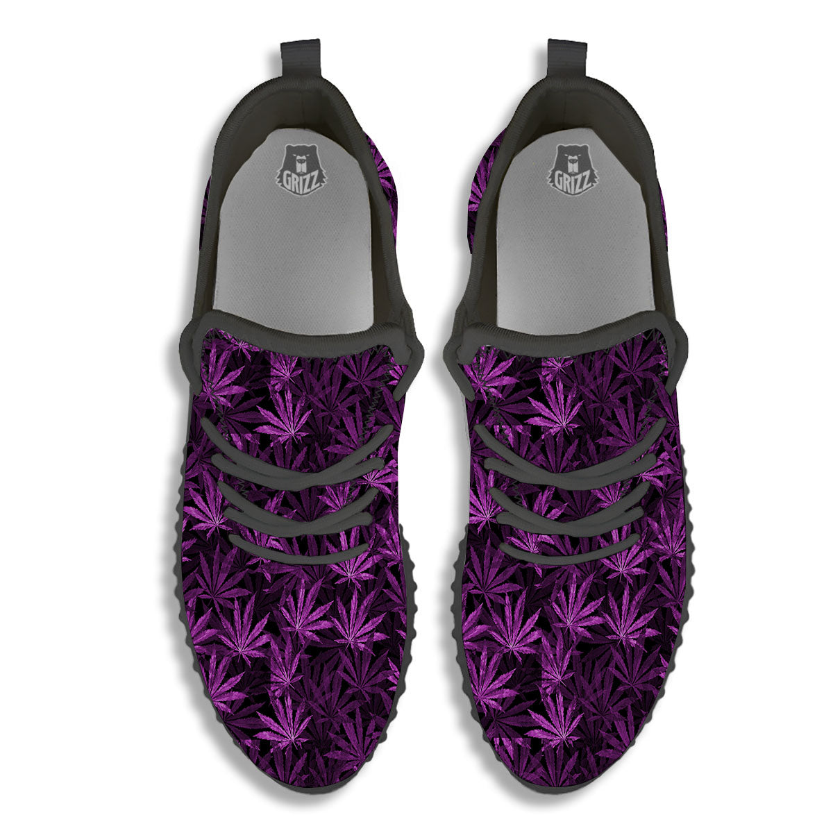 Marijuana Leaf Purple Print Pattern Black Walking Shoes-grizzshop