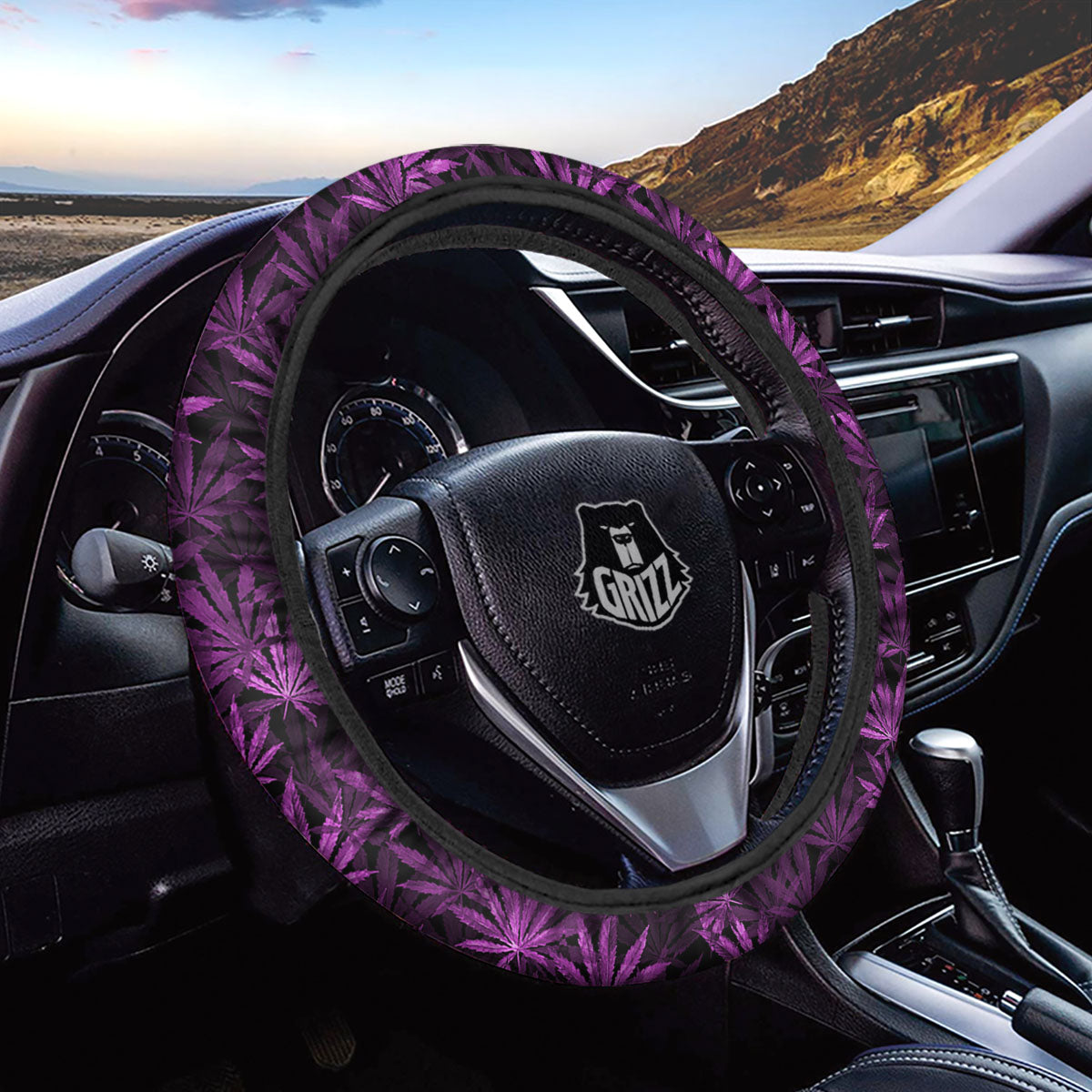 Marijuana Leaf Purple Print Pattern Car Steering Wheel Cover-grizzshop