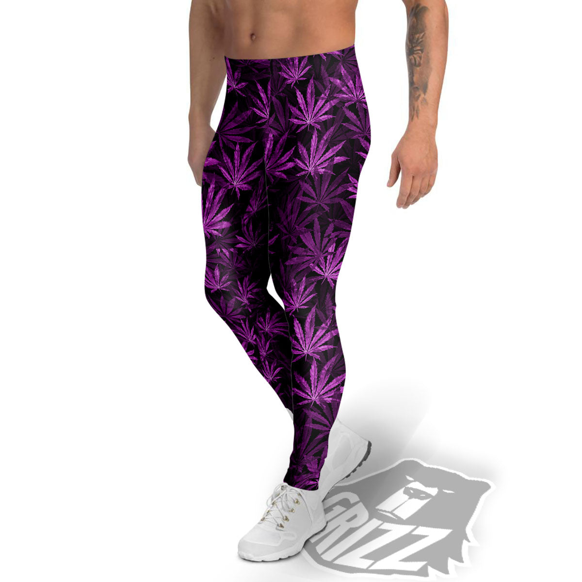 Marijuana Leaf Purple Print Pattern Men's Leggings-grizzshop