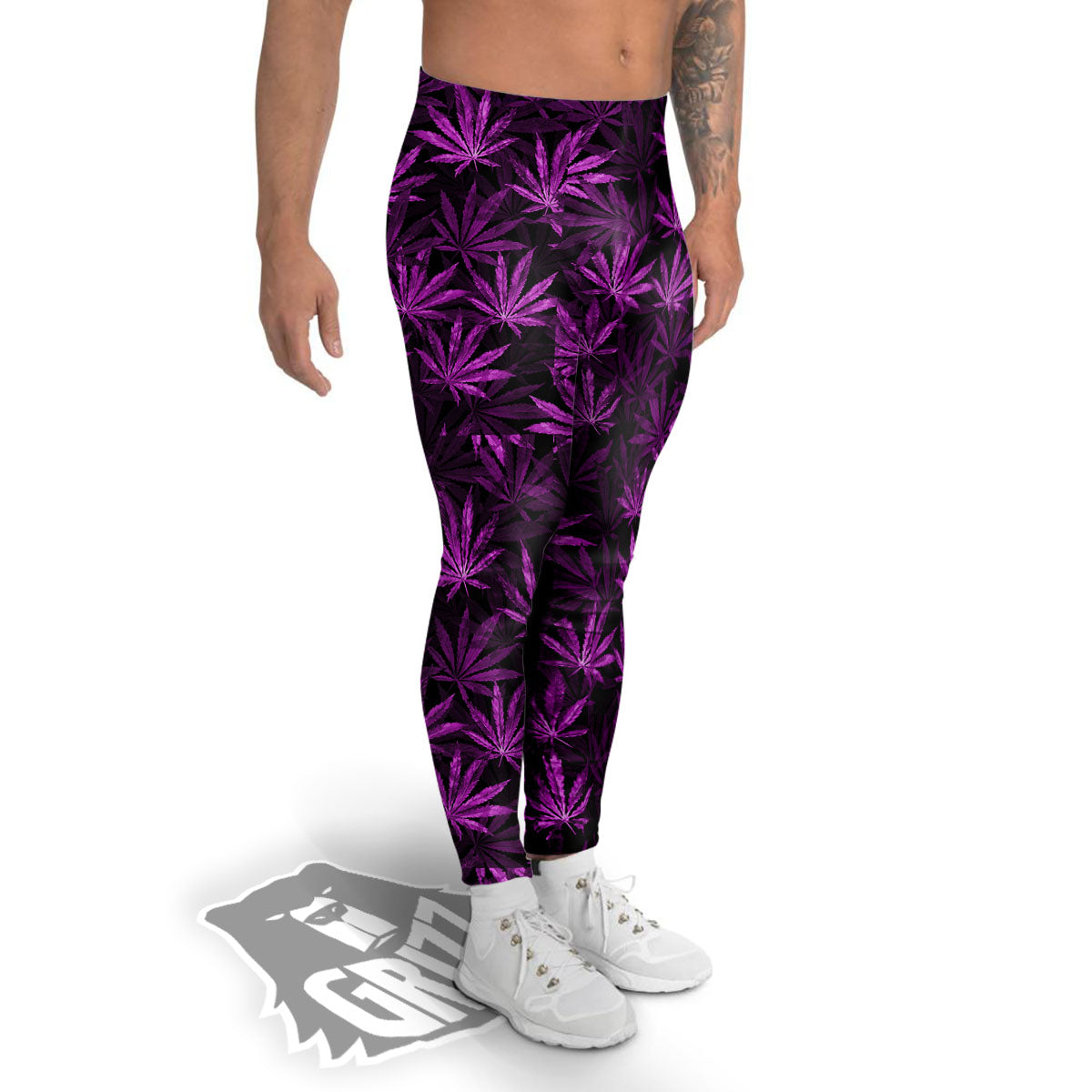Marijuana Leaf Purple Print Pattern Men's Leggings-grizzshop