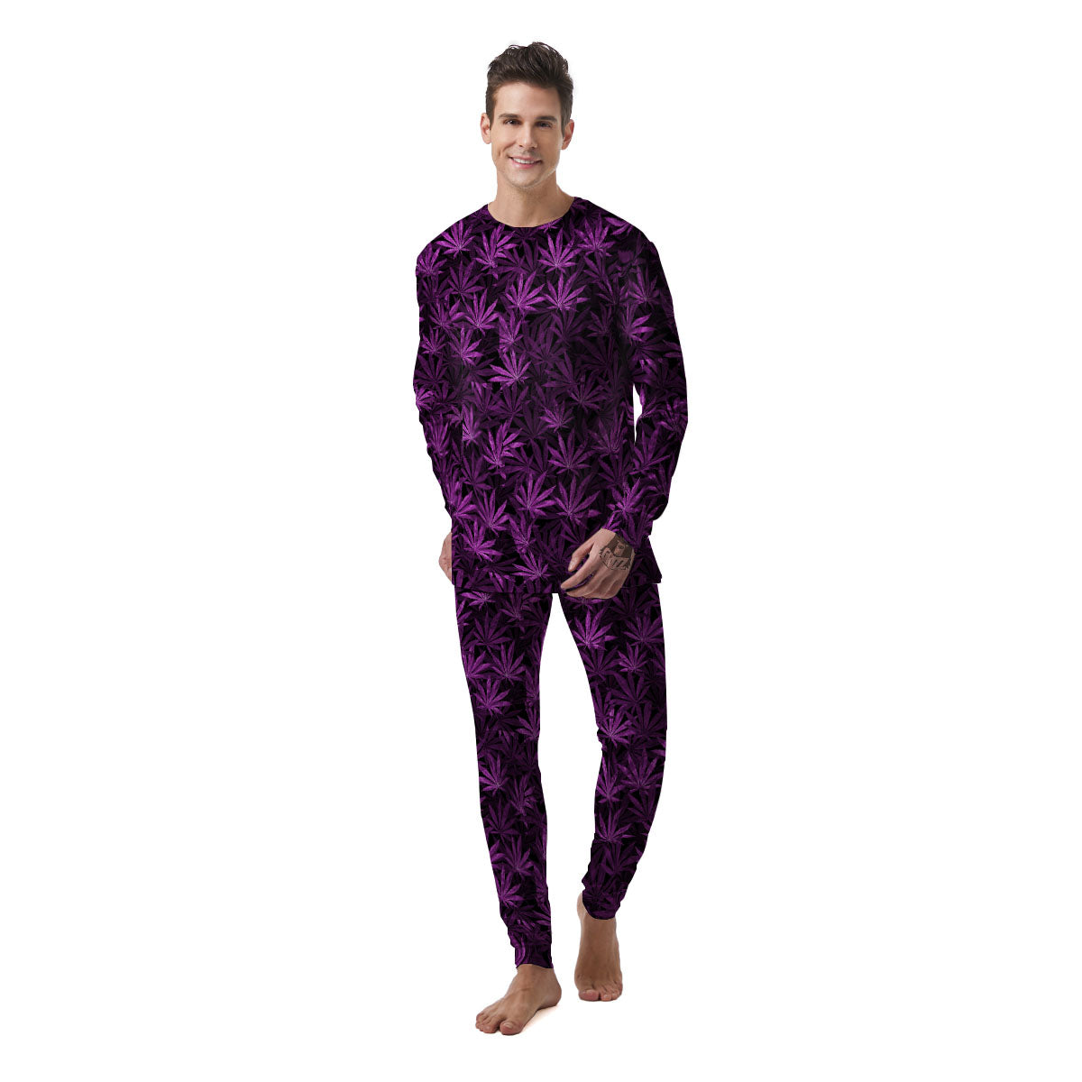 Marijuana Leaf Purple Print Pattern Men's Pajamas-grizzshop