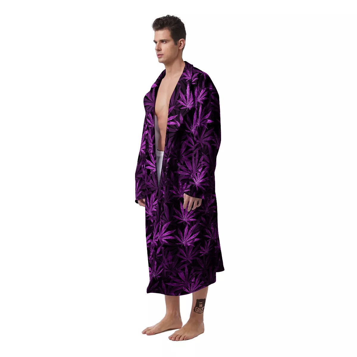 Marijuana Leaf Purple Print Pattern Men's Robe-grizzshop
